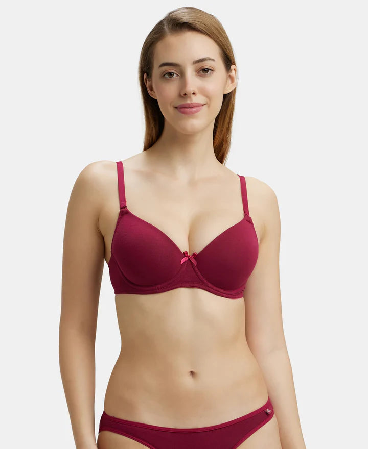 #1245 Under-Wired Padded Super Combed Cotton Elastane Stretch Medium Coverage T-Shirt Bra with Detachable Straps