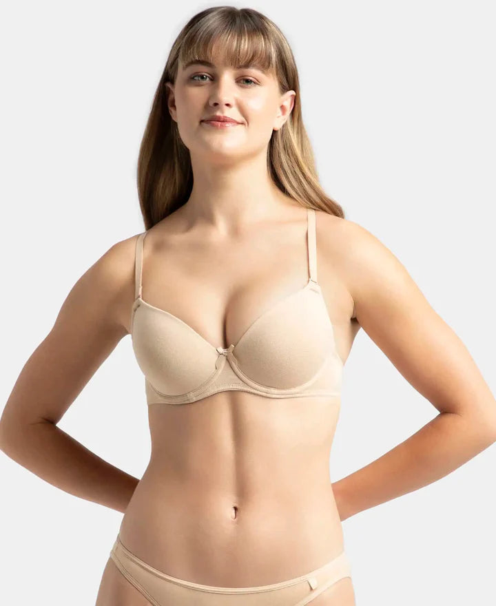 #1245 Under-Wired Padded Super Combed Cotton Elastane Stretch Medium Coverage T-Shirt Bra with Detachable Straps