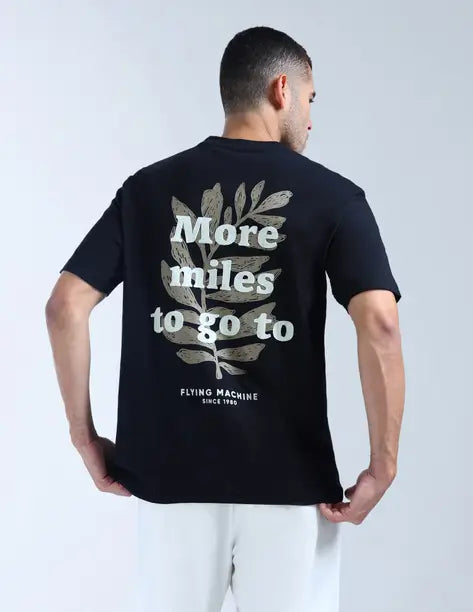 FLYING MACHINE Men Graphic Print Round Neck Pure Cotton Black T-Shirt FMTSH9372