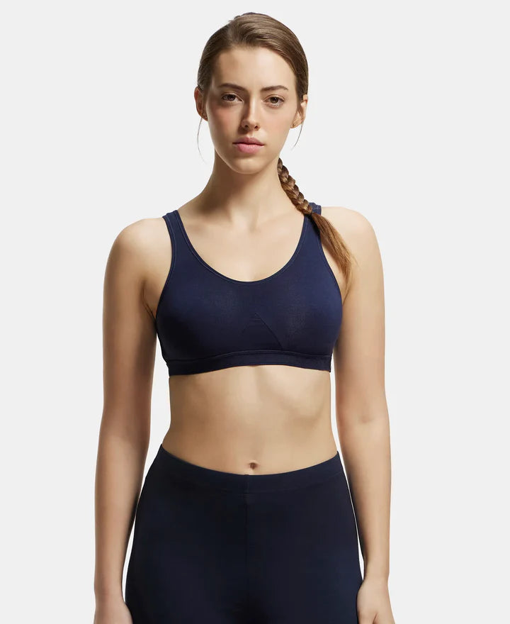 #1376 Wirefree Non Padded Super Combed Cotton Elastane Stretch Full Coverage Slip-On Active Bra with Wider Straps and Moisture Move Treatment