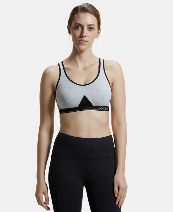 #1376 Wirefree Non Padded Super Combed Cotton Elastane Stretch Full Coverage Slip-On Active Bra with Wider Straps and Moisture Move Treatment