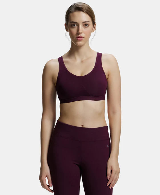 #1376 Wirefree Non Padded Super Combed Cotton Elastane Stretch Full Coverage Slip-On Active Bra with Wider Straps and Moisture Move Treatment