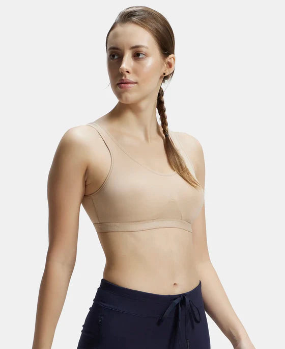 #1376 Wirefree Non Padded Super Combed Cotton Elastane Stretch Full Coverage Slip-On Active Bra with Wider Straps and Moisture Move Treatment
