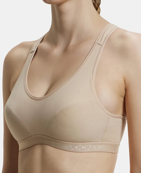 #1378 Wirefree Padded Super Combed Cotton Elastane Stretch Full Racerback Active Bra with StayFresh and Moveoisture Move Treatment