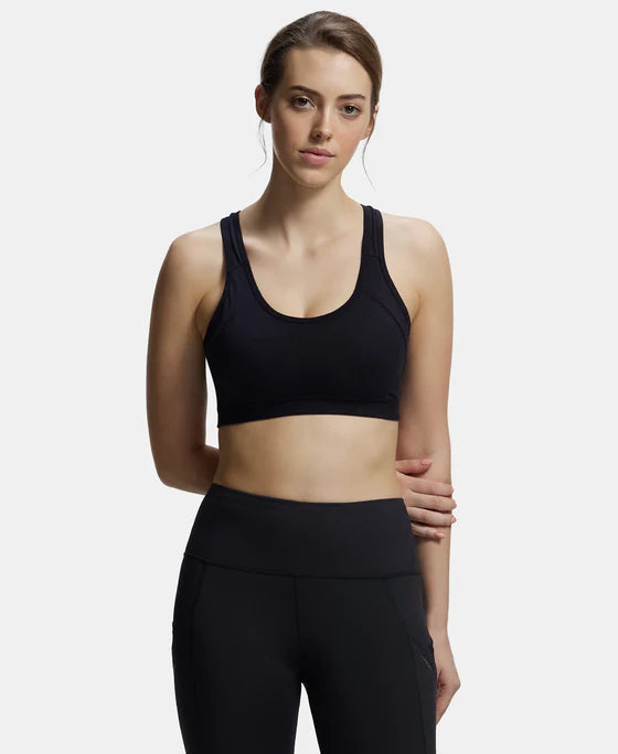 #1380 Wirefree Padded Super Combed Cotton Elastane Stretch Full Coverage Racerback Styling Active Bra with StayFresh and Moisture Move Treatment -