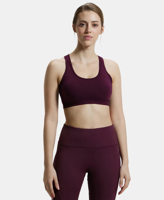 #1380 Wirefree Padded Super Combed Cotton Elastane Stretch Full Coverage Racerback Styling Active Bra with StayFresh and Moisture Move Treatment -