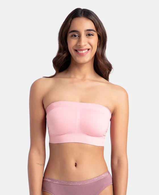 #1545Wirefree Padded Micro Touch Nylon Elastane Stretch Bandeau Bra with Removable Pads and Detachable Transparent Straps