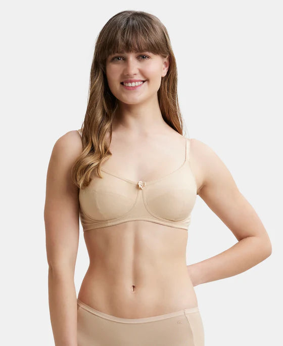 #1615 Wirefree Non Padded Super Combed Cotton Elastane Stretch Full Coverage Everyday Bra with Soft Adjustable Straps