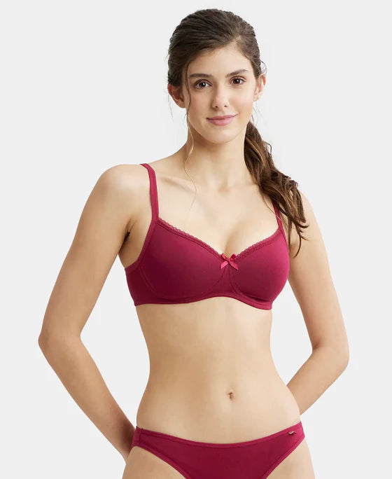 #1723 Wirefree Padded Super Combed Cotton Elastane Stretch Medium Coverage T-Shirt Bra with Lace Styling