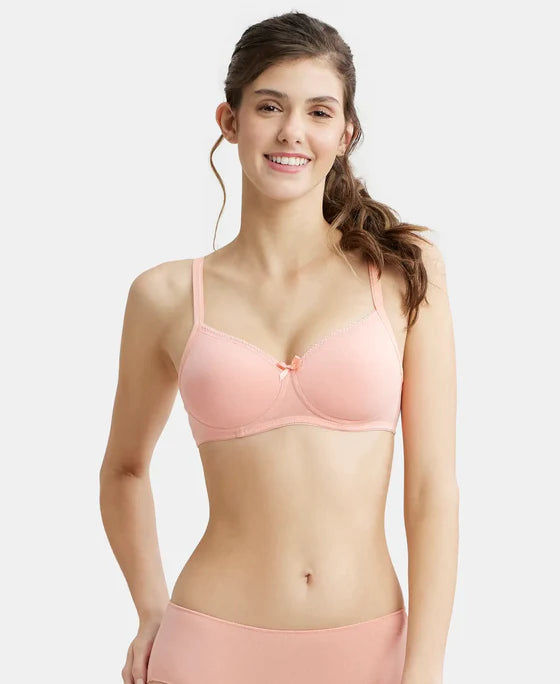 #1723 Wirefree Padded Super Combed Cotton Elastane Stretch Medium Coverage T-Shirt Bra with Lace Styling