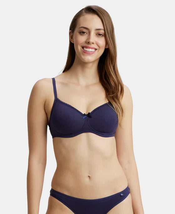 #1723 Wirefree Padded Super Combed Cotton Elastane Stretch Medium Coverage T-Shirt Bra with Lace Styling