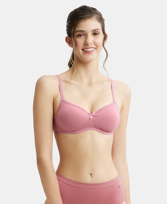 #1723 Wirefree Padded Super Combed Cotton Elastane Stretch Medium Coverage T-Shirt Bra with Lace Styling