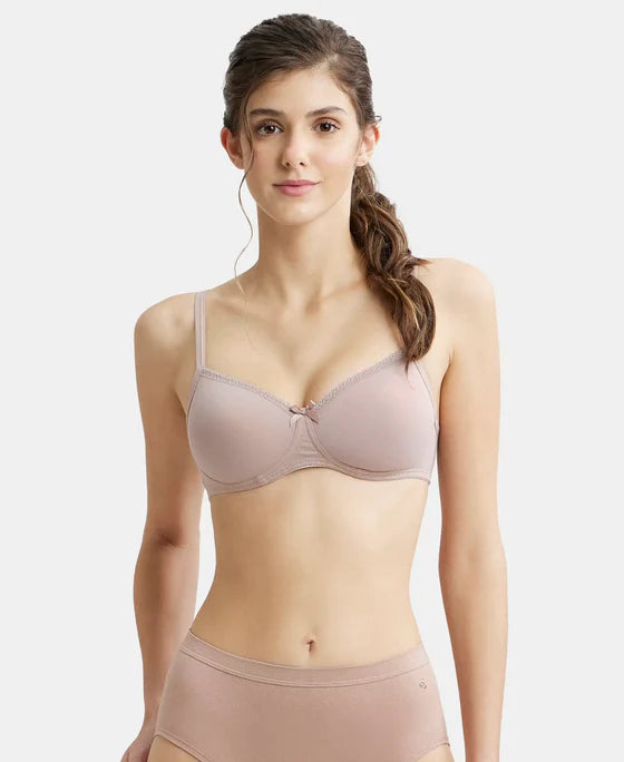 #1723 Wirefree Padded Super Combed Cotton Elastane Stretch Medium Coverage T-Shirt Bra with Lace Styling