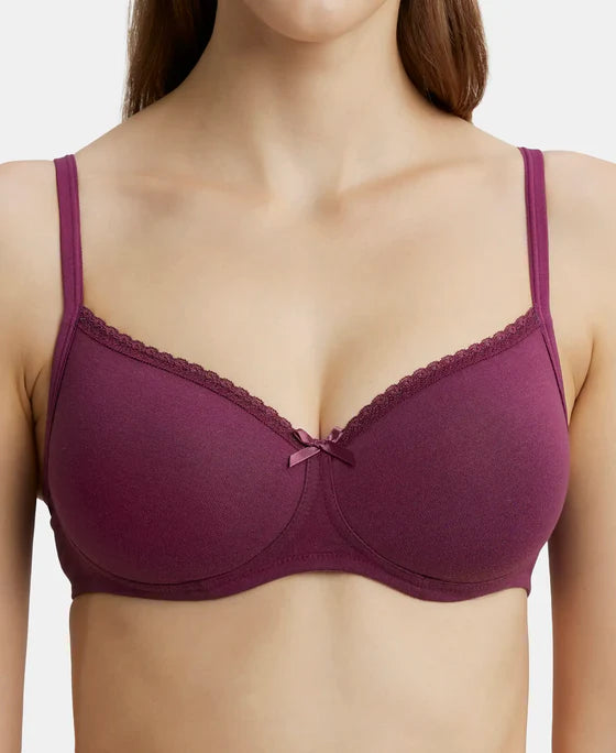 #1723 Wirefree Padded Super Combed Cotton Elastane Stretch Medium Coverage T-Shirt Bra with Lace Styling