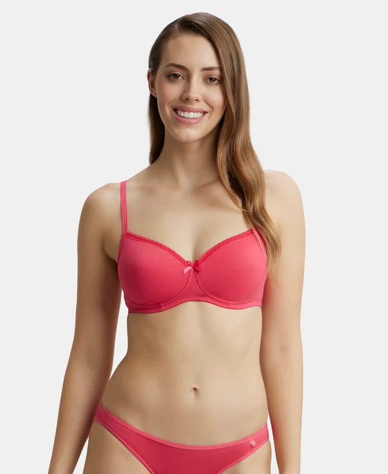 #1723 Wirefree Padded Super Combed Cotton Elastane Stretch Medium Coverage T-Shirt Bra with Lace Styling