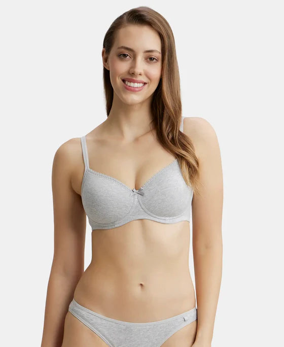 #1723 Wirefree Padded Super Combed Cotton Elastane Stretch Medium Coverage T-Shirt Bra with Lace Styling