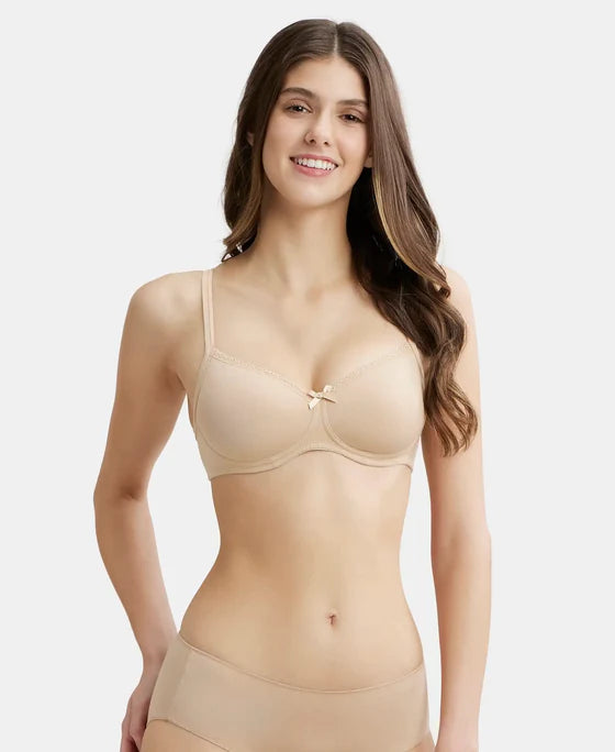 #1723 Wirefree Padded Super Combed Cotton Elastane Stretch Medium Coverage T-Shirt Bra with Lace Styling