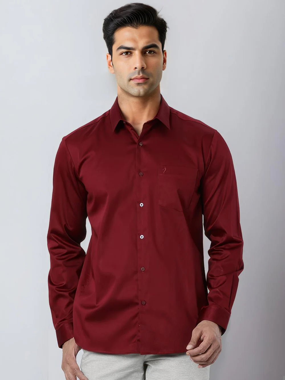Indian Terrain Men Solid Full Sleeve Cotton Blend Shirt ā ITMSH04362LS Maroon