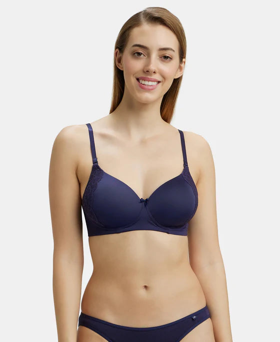 #1816 Wirefree Padded Soft Touch Microfiber Elastane Stretch Full Coverage T-Shirt Bra with Lace Styling