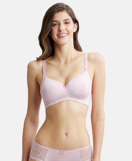 #1816 Wirefree Padded Soft Touch Microfiber Elastane Stretch Full Coverage T-Shirt Bra with Lace Styling