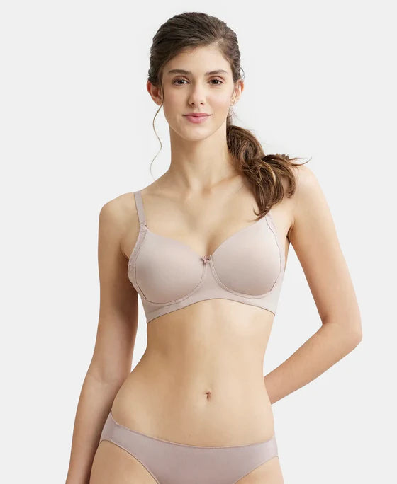 #1816 Wirefree Padded Soft Touch Microfiber Elastane Stretch Full Coverage T-Shirt Bra with Lace Styling