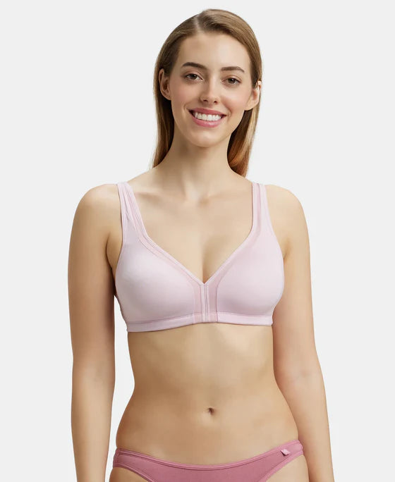 #1820 Wirefree Non Padded Soft Touch Microfiber Elastane Stretch Full Coverage Everyday Bra with Stylised Mesh Panel