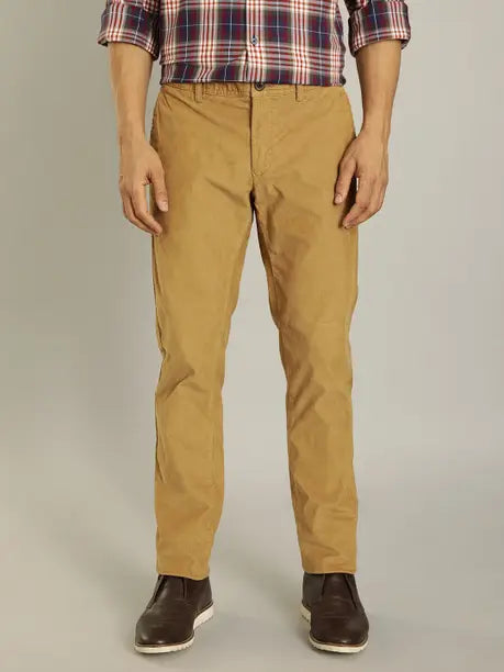 INDIAN TERRAIN Men Slim Fit Brown Cotton Blend Trousers ITMTR01166