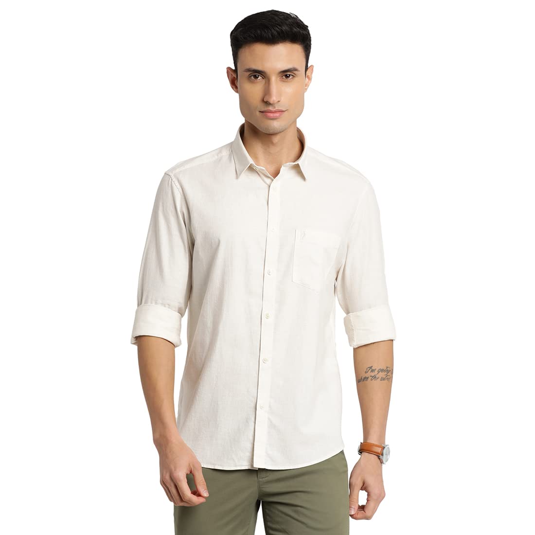 Indian Terrain Men Solid Full Sleeve Cotton Shirt ITMSH06604 White Shade