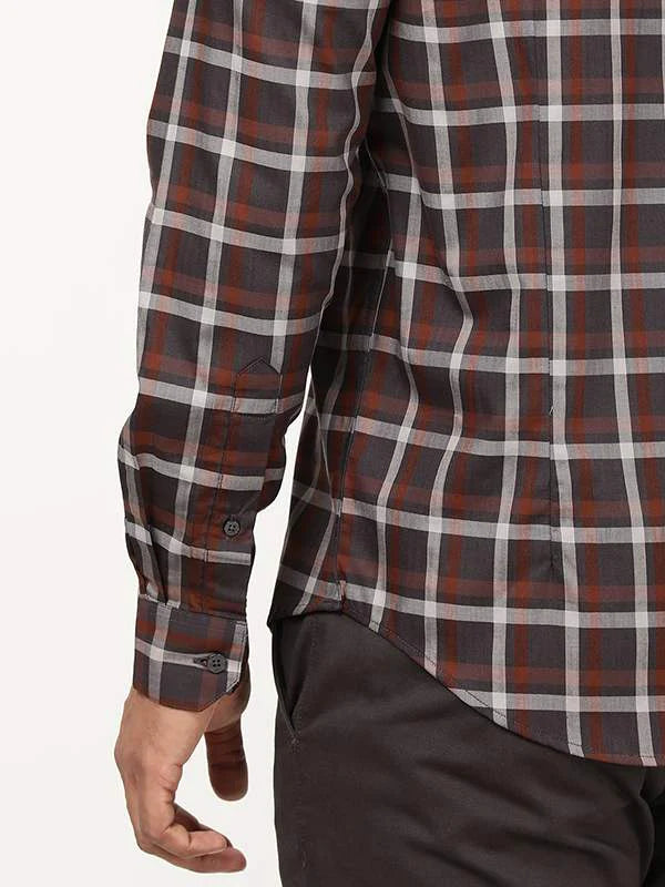Indian Terrain Men Checked Full Sleeve Cotton Shirt ITMSH07960LS DK Brown Shade