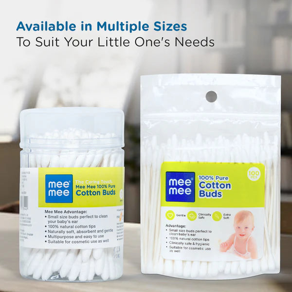 Mee Mee 100% Pure Cotton Buds (Pack of 100) – Soft, Safe & Hygienic for Babies & Adults