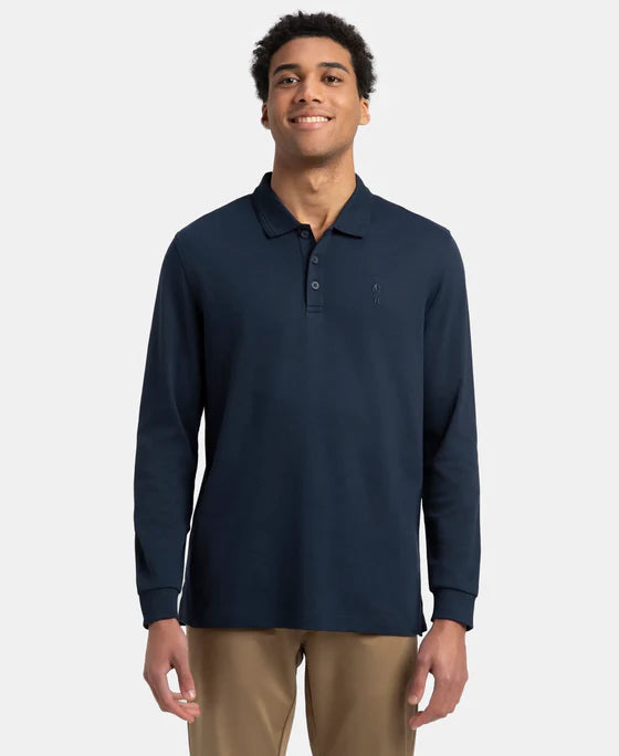 #3914 Super Combed Cotton Rich Solid Full Sleeve Polo T-Shirt with Ribbed Cuffs