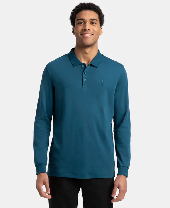 #3914 Super Combed Cotton Rich Solid Full Sleeve Polo T-Shirt with Ribbed Cuffs