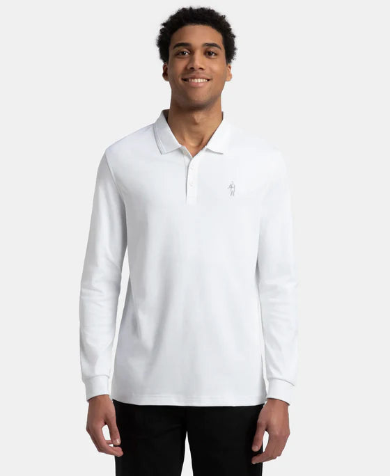 #3914 Super Combed Cotton Rich Solid Full Sleeve Polo T-Shirt with Ribbed Cuffs