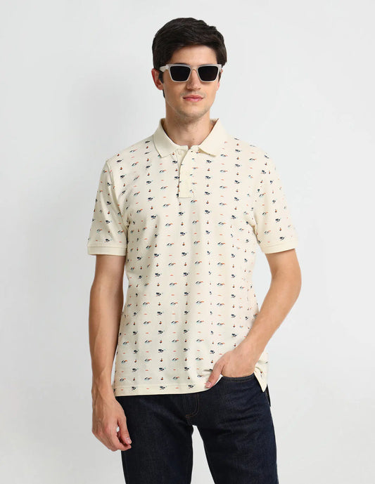 Arrow Sports Ribbed Collar Graphic Polo Shirt