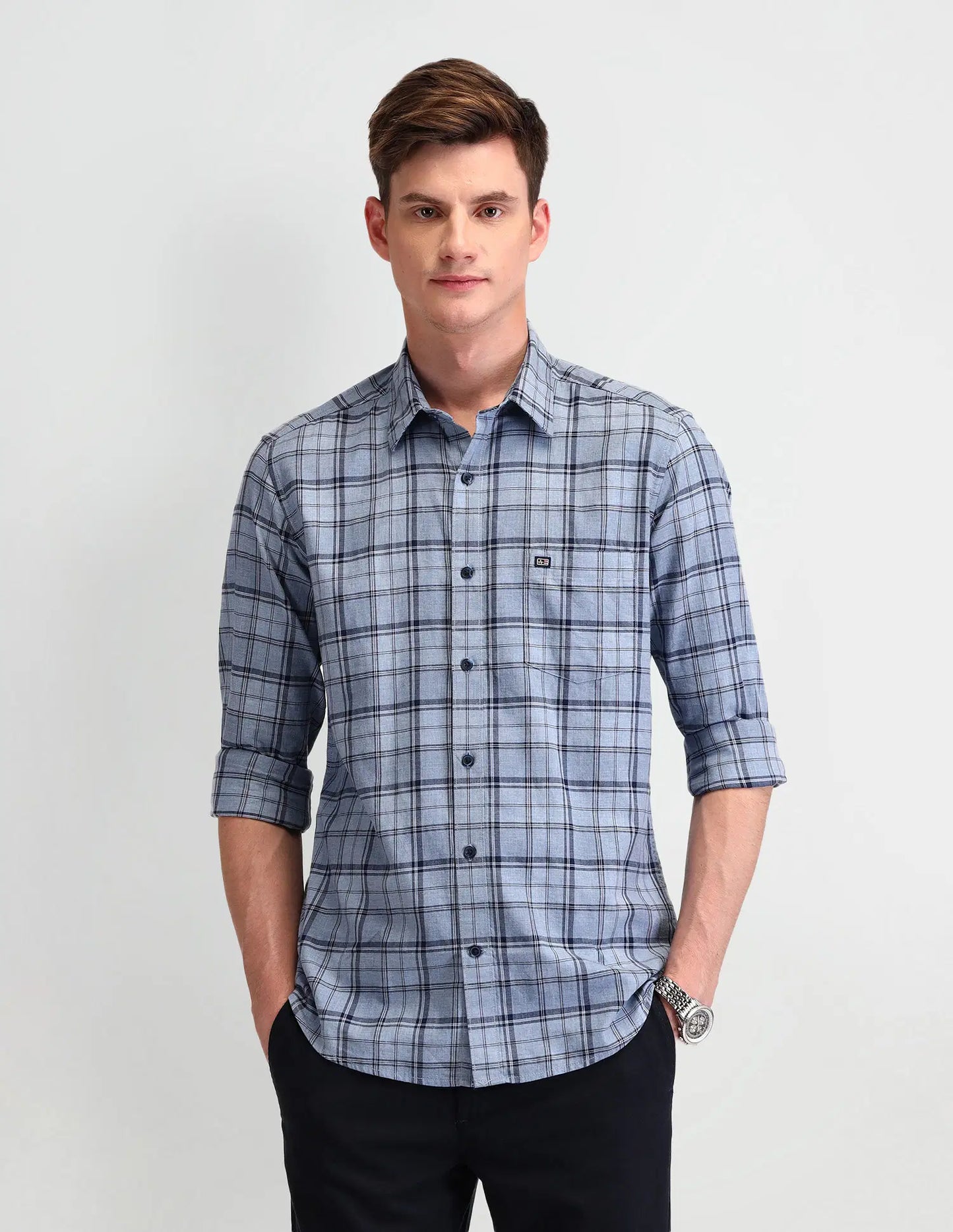 #Arrow Sport Grid Tattersall Checks Cotton Shirt