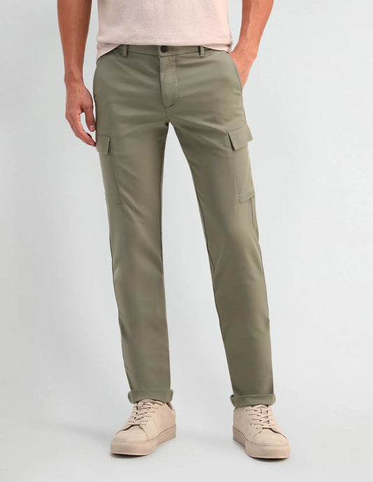 Arrow Sport Slim Fit Solid Cargo Style Trousers