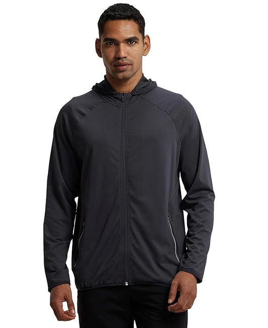 # MV31 Jockey Men Microfiber Elastane Standard Length Stretch Solid Performance Active Wear Hoodie Jacket with Stay Dry Technology