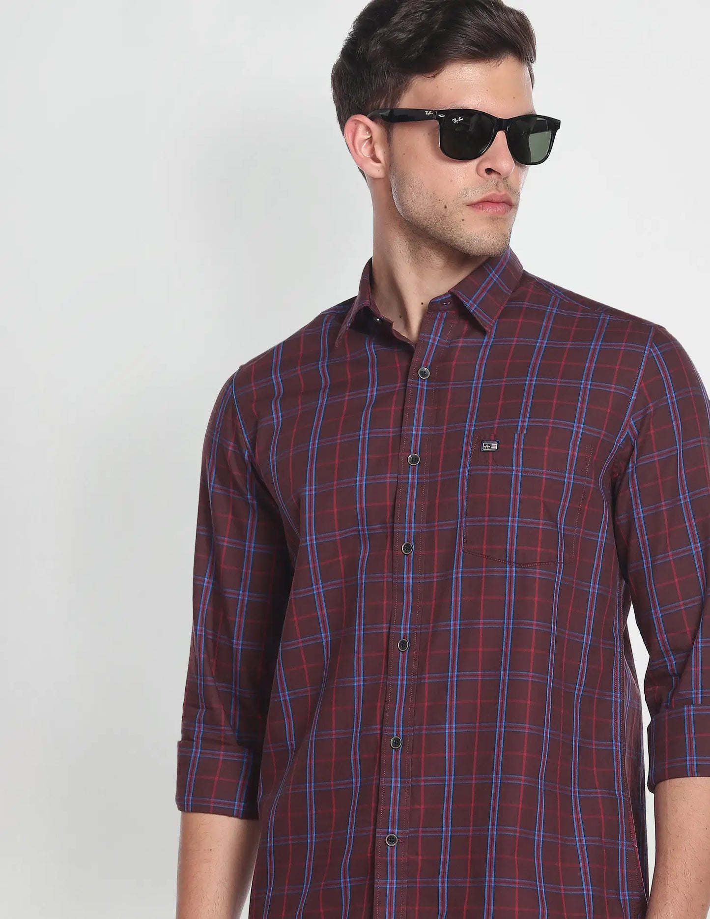 Arrow Sports Grid Tattersall Check Cotton Slim Fit Casual