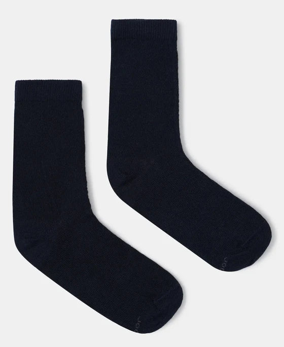 #7800 Kid's Compact Cotton Stretch Solid Calf Length Socks With StayFresh Treatment