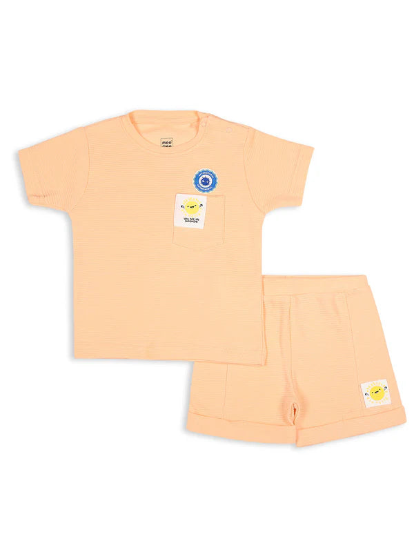 MEEMEE Baby's Peach Ottoman Short Set Embellished with a Joyful Smiley Face Design
