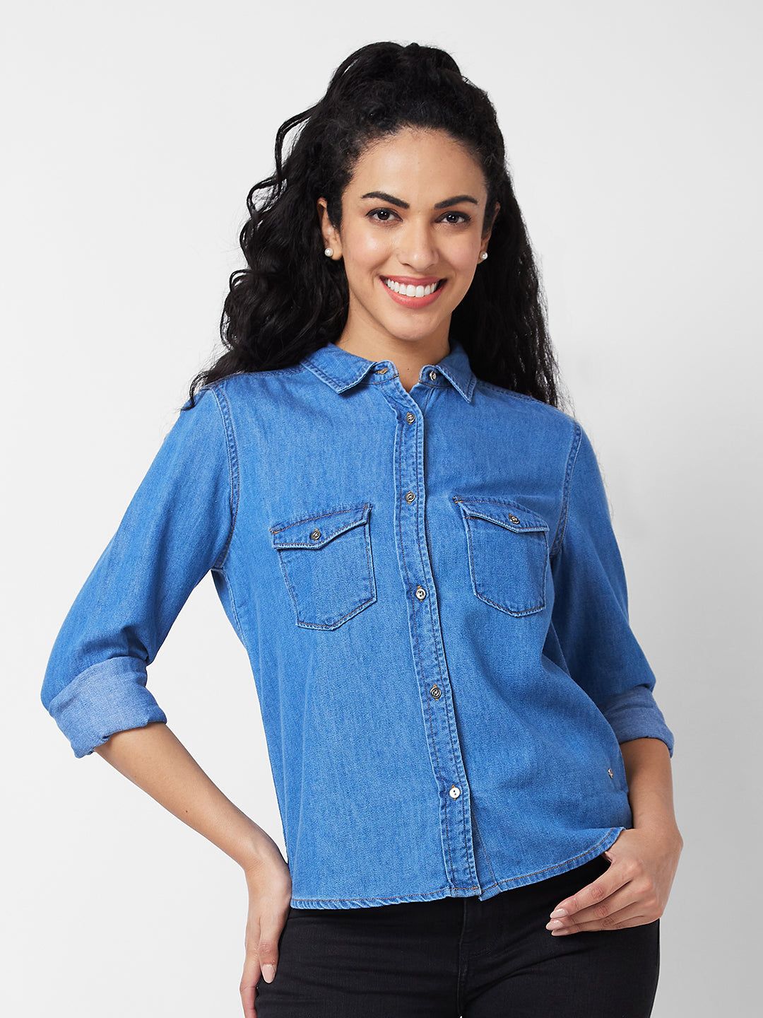 Spykar Blue Indigo Shirt For Women#WSHD1BD092
