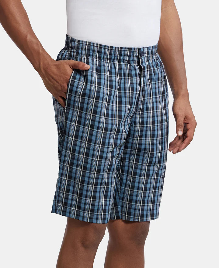 #9005 Super Combed Mercerized Cotton Woven Fabric Regular Fit Printed Bermuda with Side Pockets - Navy1