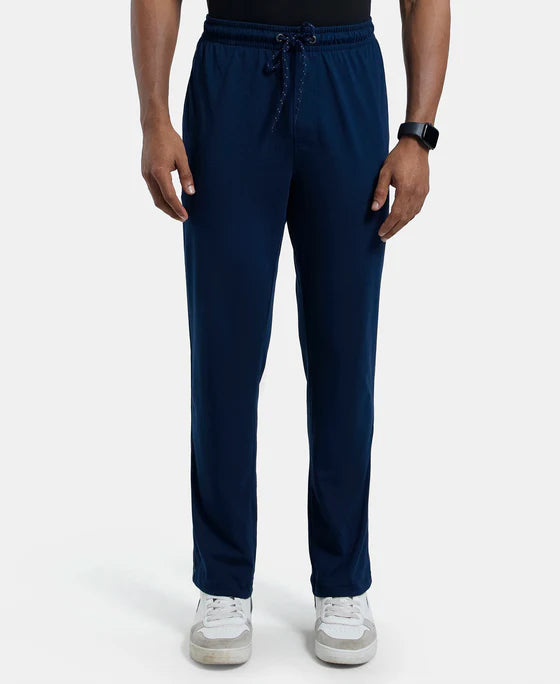 #9510 Super Combed Cotton Rich Slim Fit Trackpant with Side Zipper Pockets - Charcoal Melange & Black
