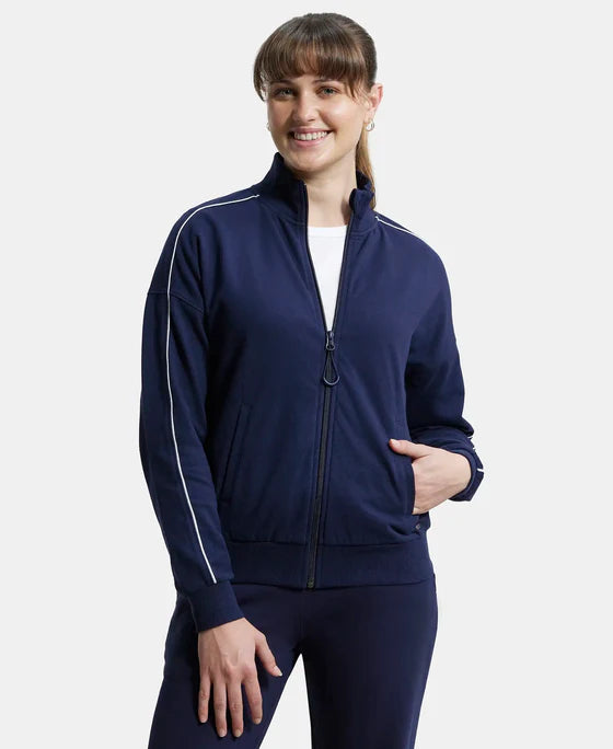 #A111 Super Combed Cotton French Terry Drop Shoulder Styled Jacket with Ribbed Cuff and Hem