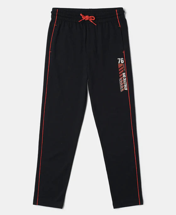 #AB13Boy's Super Combed Cotton Rich Graphic Printed Trackpants with Contrast Side Piping