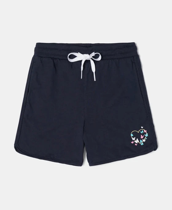 #AG07 Girl's Super Combed Cotton Rich Graphic Printed Shorts with Curved Hem