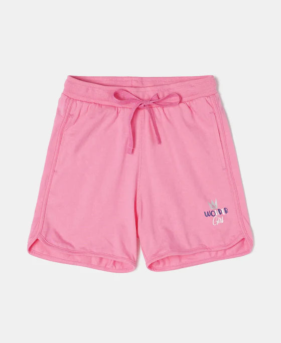 #AG07 Girl's Super Combed Cotton Rich Graphic Printed Shorts with Curved Hem