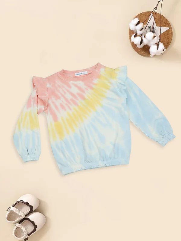 Mee Mee Multicolor Tie-Dye Cotton Sweatshirt with Ruffle Detail – Soft & Stylish