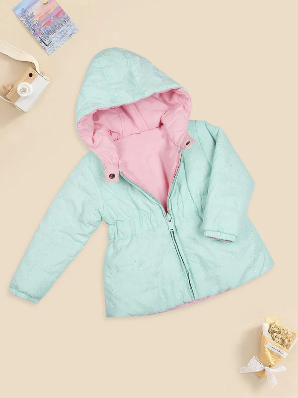 Mee Mee Kids' Mint Hooded Jacket – Warm Polyfill, Glitter Detail, Cozy & Stylish Fit