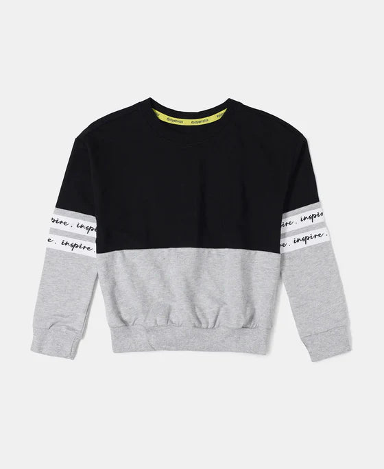 #AG66 Girl's Super Combed Cotton French Terry Sweatshirt with Contrast Sleeve Taping